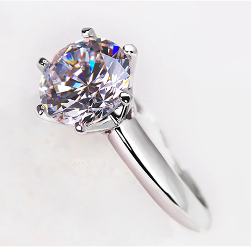 Классический твердый кольцо стерлингового серебра 925 Eternal шесть-Щековая 1ct Diamant кольца CZ Обручение обручальное кольцо для женщин украшения подарок
