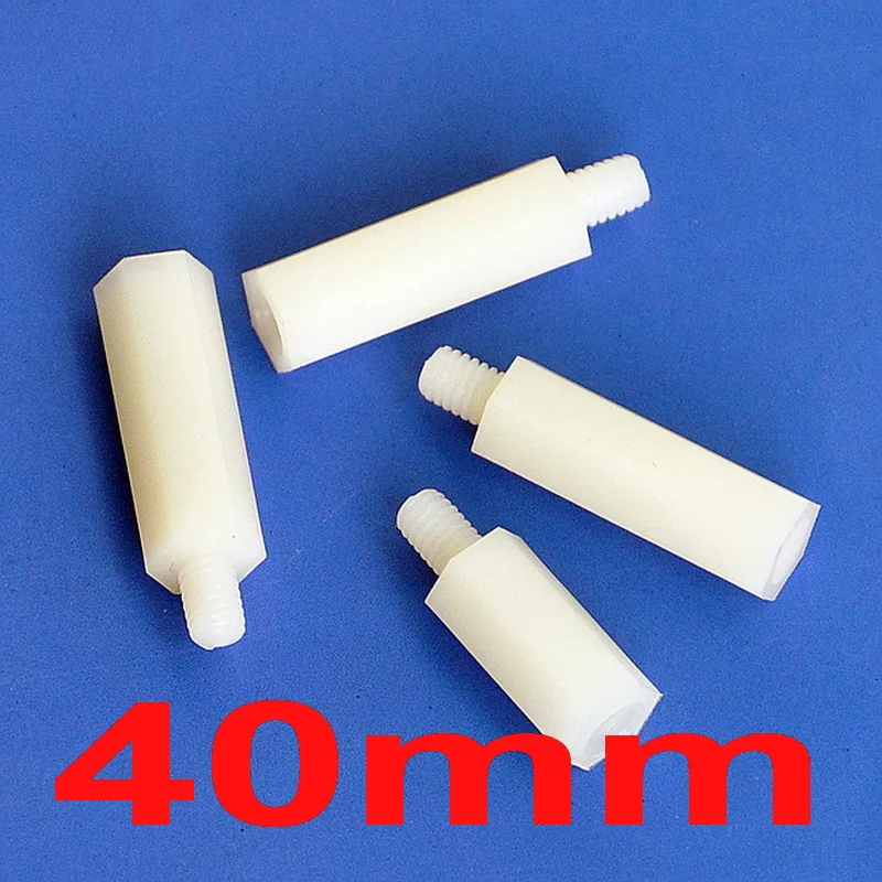 

(1000 pcs/lot ) 40mm Nylon M4 Threaded Hex Male-Female Standoff Spacer, Hexagonal.