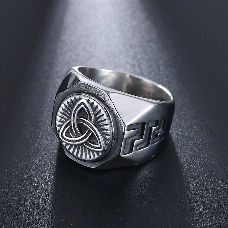 

Mens Valknut Viking 316L Stainless Steel Ring Futhark Runes Compass Magic Stave Odin Ring Nordic Jewelry
