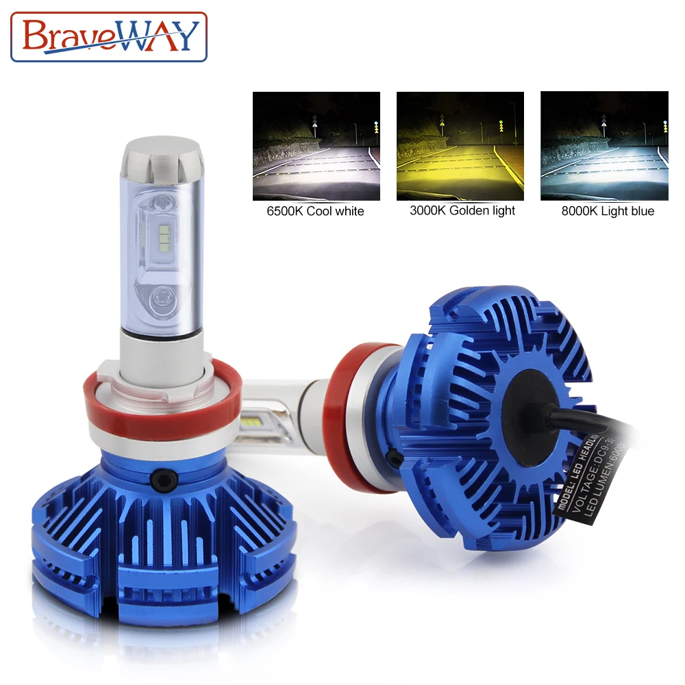 Автомобильный светодиодный светильник BraveWay H11 9005/HB3 9006/HB4 H7 H4 12000 лм 6500 К белый 3000