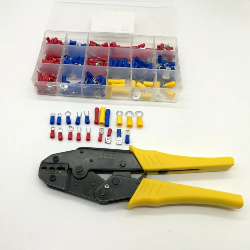 

Hand Crimping Plier Set with 295Pcs Assorted Butt Connectors Male/Female Spade Ring Copper Wire Terminals kit