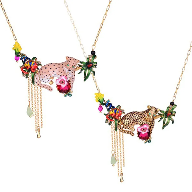 

Warmhome Fresh Jewelry Enamel Glaze Trendy Leopard Series Golden Pink Leopard Gem Flower Necklace Bangle Earrings For For Women