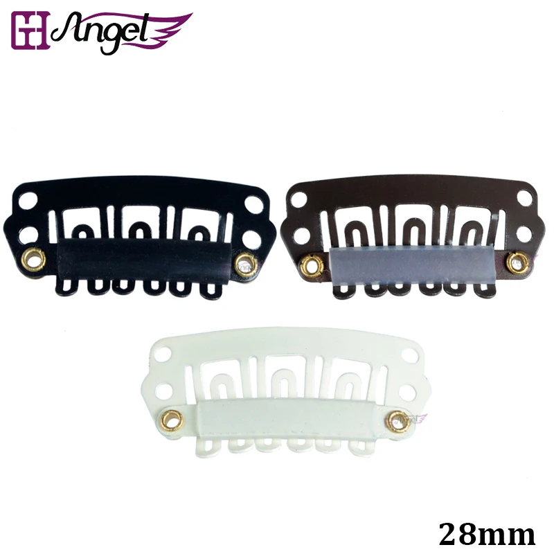 

Wholesale 1000pcs 28mm U Shape Hair Extension Clip with Silicone Back Metal Snap Clip for Fixing Hair Weft/Wig 3 Colors optional