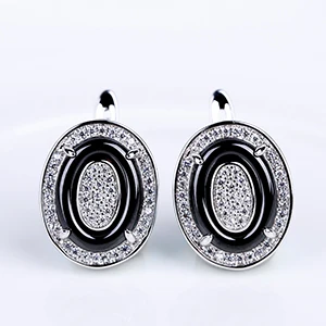 Silver Black Классические женские серьги-гвоздики, розовое золото, золотой цвет, стразы, черно-белые серьги-гвоздики с русской пуговицей, красивые - Окраска металла: Silver Black