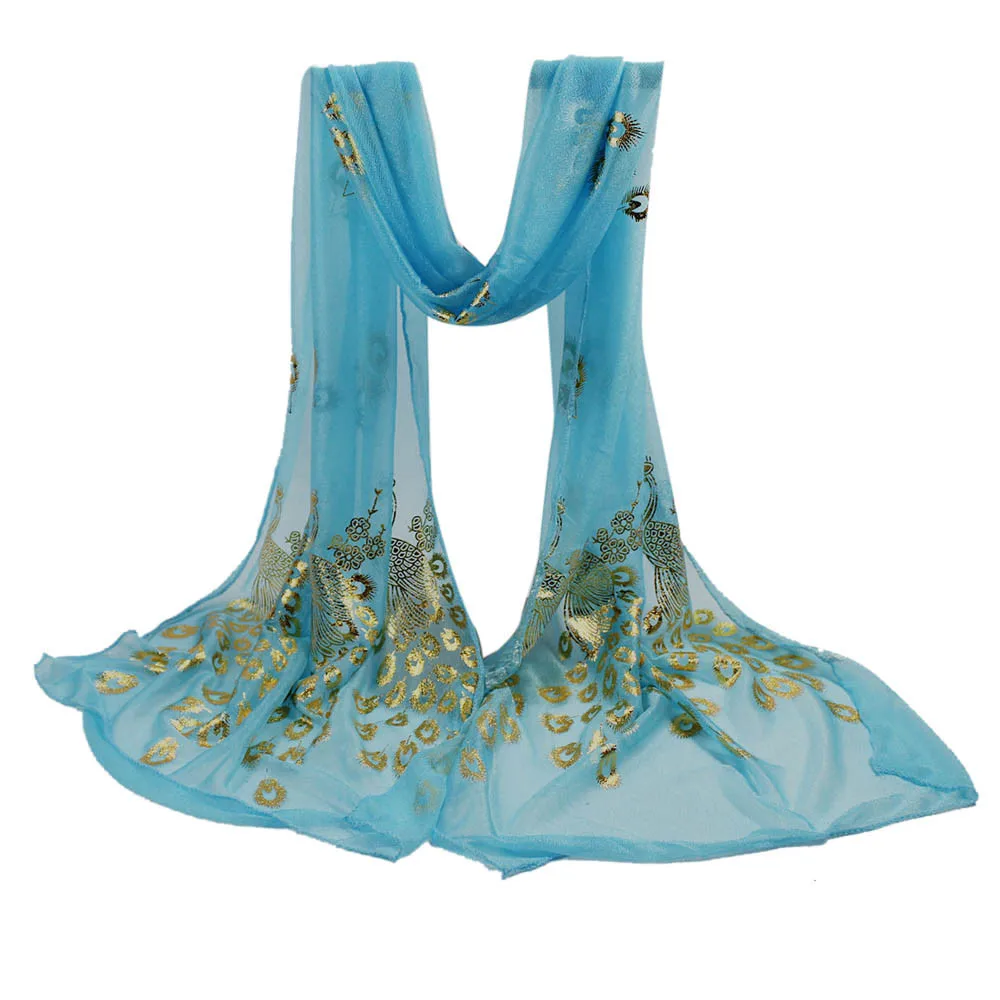 Женский разноцветный шарф с павлиньим цветком, Длинный мягкий шарф, роскошный золотой шарф из пашмины