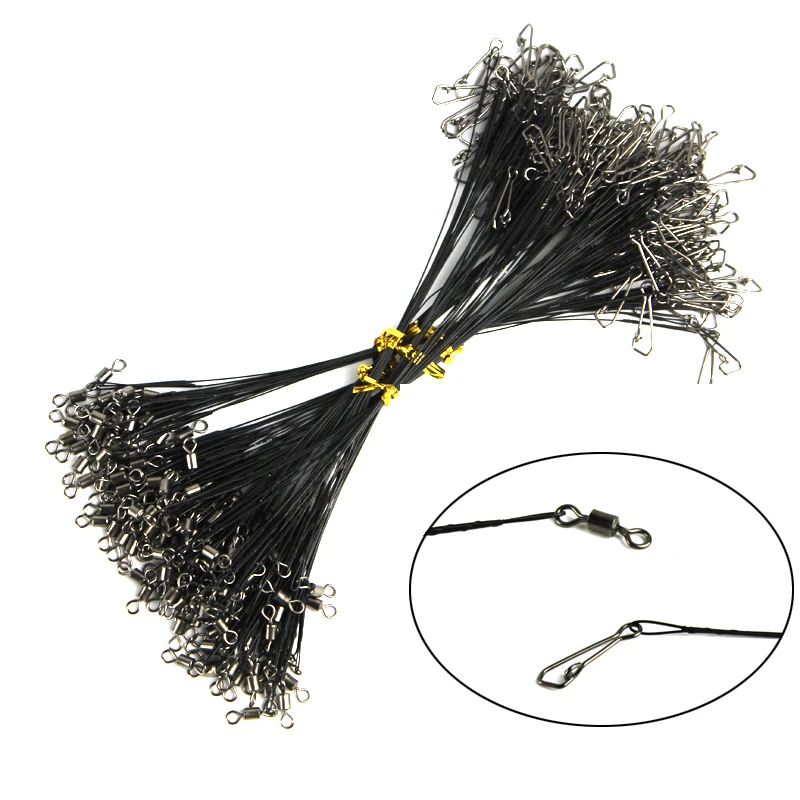 New 20PCS Anti-bite Fishing Line Steel Wire Leader Fishing Tackle MS+QL Fishing Swivel Snap Hook Connector 15/20/30CM Black X322