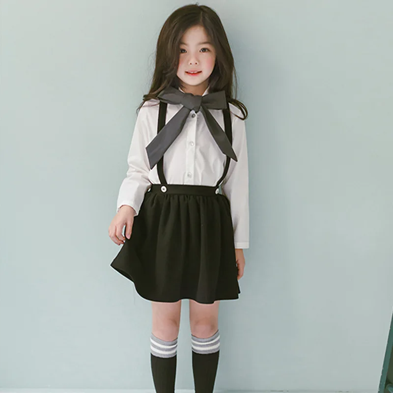 

2019 New Spring Kids Clothes Big Bow Girls Blouses and Overalls Dress Baby Set Cotton Children Suit Toddler Two Piece Set,#3857