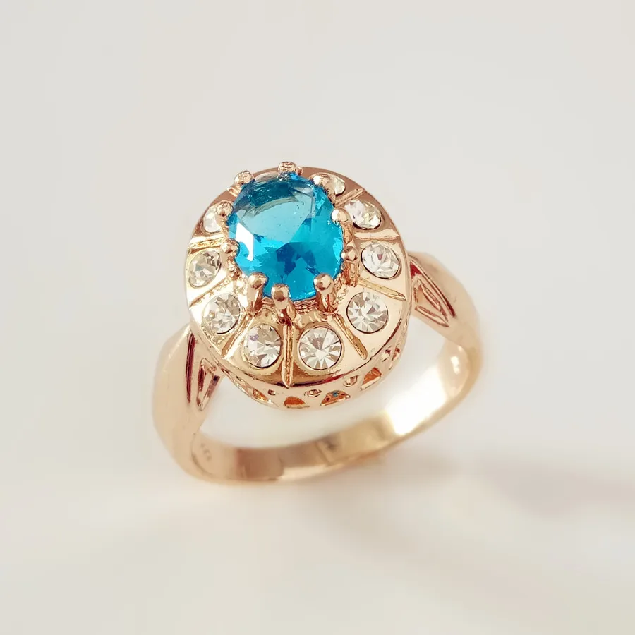 

New Party Rings 2018 New Fashion 585 Gold Color Jewelry Trendy Light Blue Cubic Zircon Party Jewelry Women