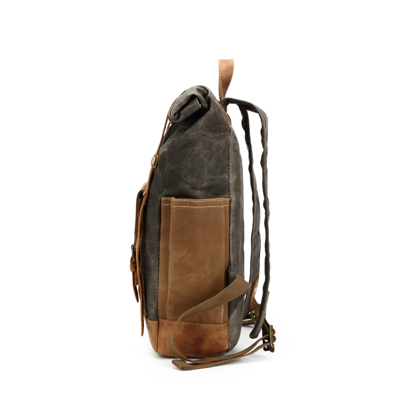 SIDE DISPLAY of Woosir Waterproof Waxed Canvas Leather College Weekend Travel laptops Backpack