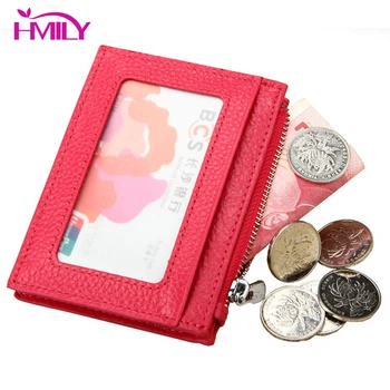 

HMILY Card Wallet Business Credit Card Womens Genuine Leather Coin Pocket Bus Card Organizer Cowskin Purse Bag Womens&men