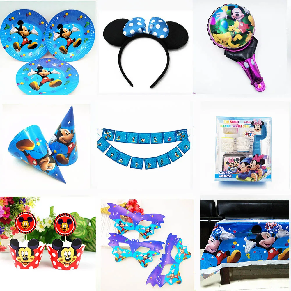 

Mickey Mouse Birthday Party Decoration Supplies Disposable Party Tableware Cup Plate Banner Happy Birthday Kids Baby Shower boy