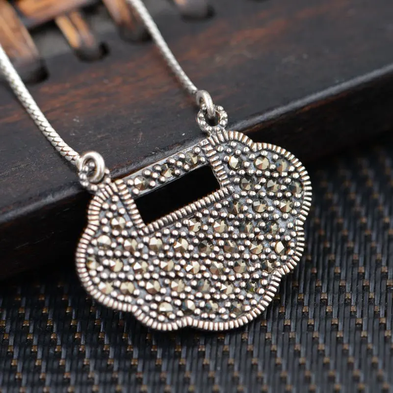 

925 Silver Lock Pendant Necklace for Women Accessorice 45cm +5cm Chain S925 Thai Solid Silver Jewelry Making Necklaces