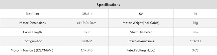 GB36-1 бесщеточный карданный мотор с диагональю экрана 3-6S KV50 кручения 1,5 кг/4S