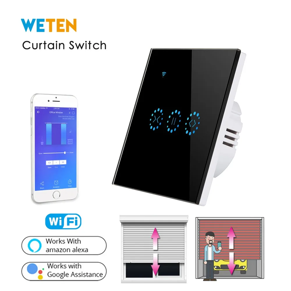 

Smart Wifi Touch Curtain Switch Mobile APP Control Support Alexa Google Home for Electric motorized Curtain Blind Roller Shutter