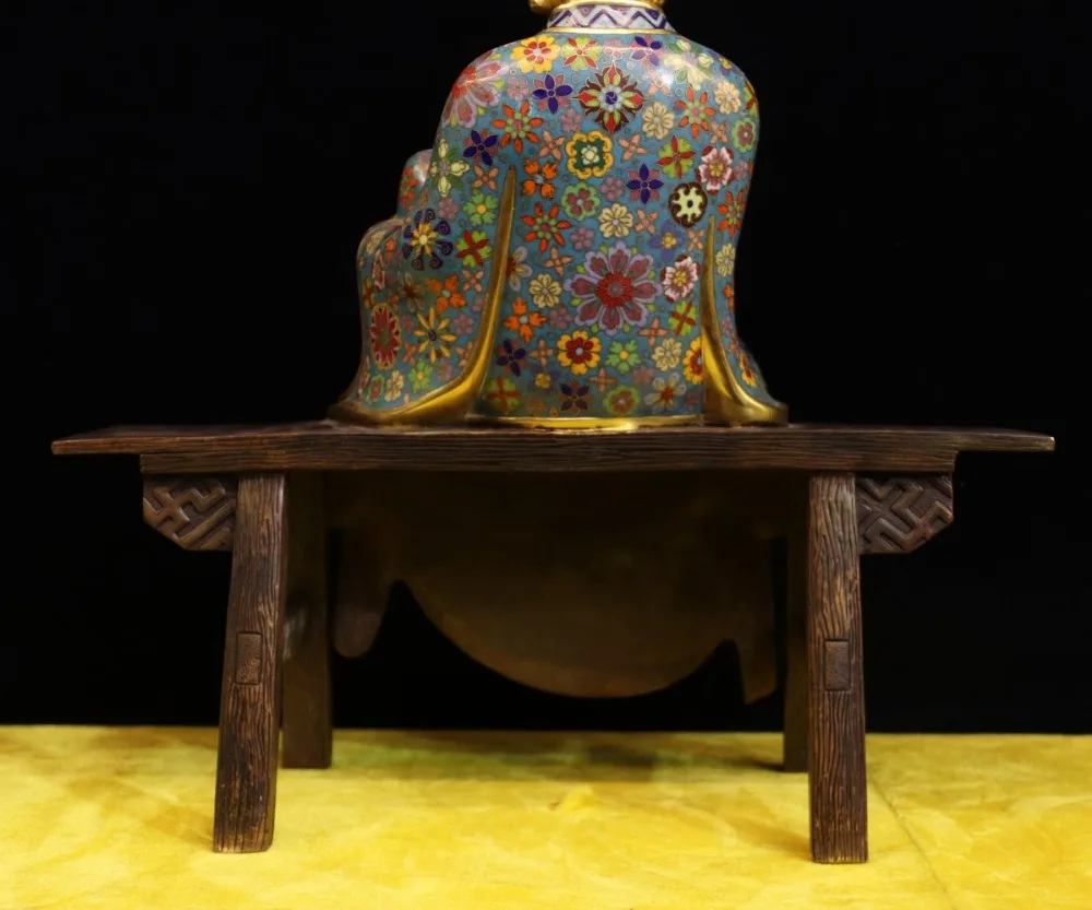 1" Настоящая китайская бронза cloisonne 24 K золото Ksitigarbha Будда сидящий стул статуя