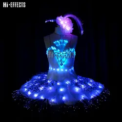 Женский светодиодный балетный костюм для ночного клуба, вечернее платье, светящаяся женская танцевальная одежда для Бальных клубов