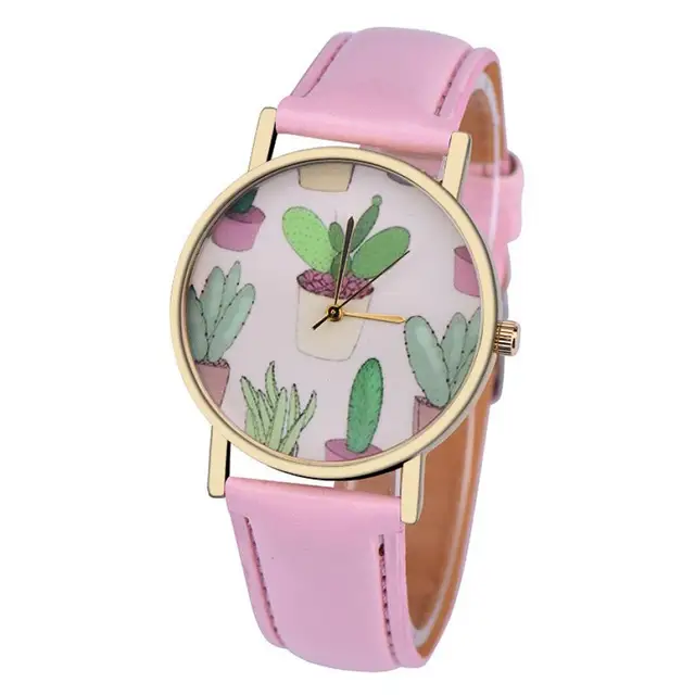 Timezone #301 Simple women's watch cactus potted mirror leather strap analog qua Timezone #301 Simple women's watch cactus potted mirror leather strap analog qua