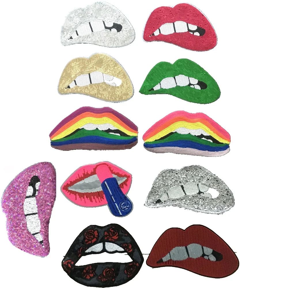 

2PCS LIPS Sequined Patch Big Motif Beading Applique Mouth Sew/Iron on Patches for Clothing Sparkling Sequined Stickers 7 Kinds