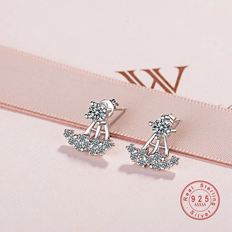 

Luxury 925 Sterling Silver Earrings Four Claw Cubic Zirconia Crystal Beads Earrings For Women Wedding Bridal Charm Jewelry Gifts