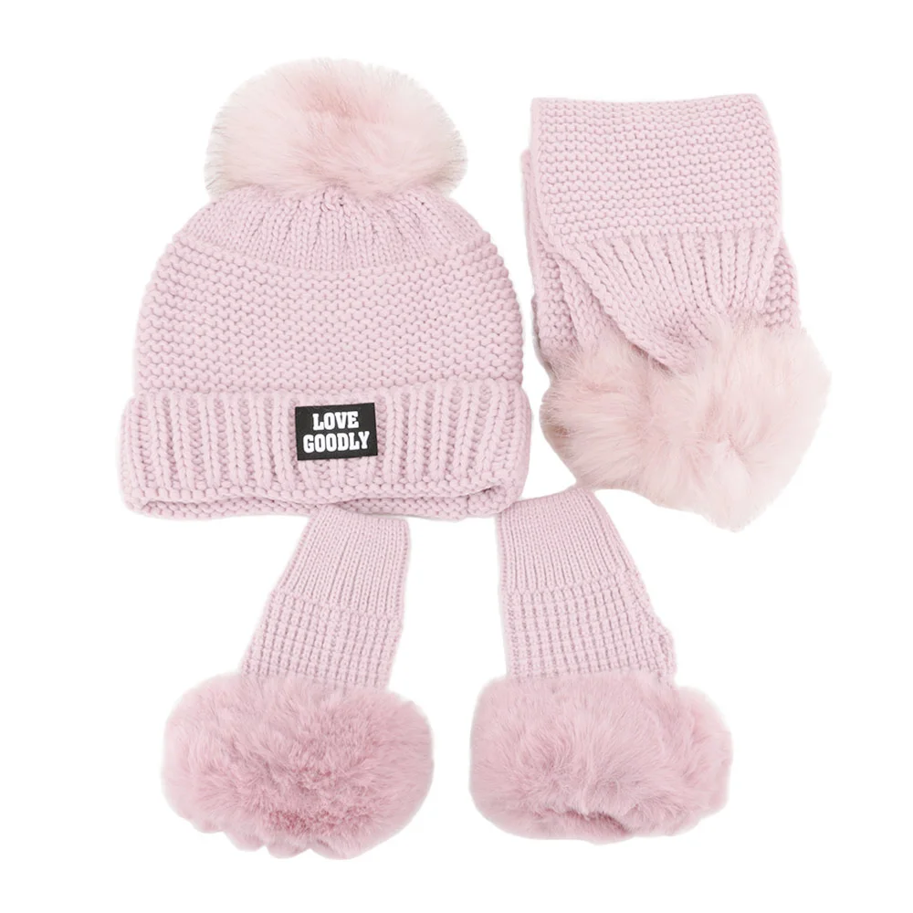 pink 1 комплект, Женская Зимняя шерстяная вязаная теплая шапка+ воротник, наборы перчаток, плюс мягкие наушники, велосипедные шапочки, шарф, перчатки, костюмы для девочек, шапка - Цвет: pink