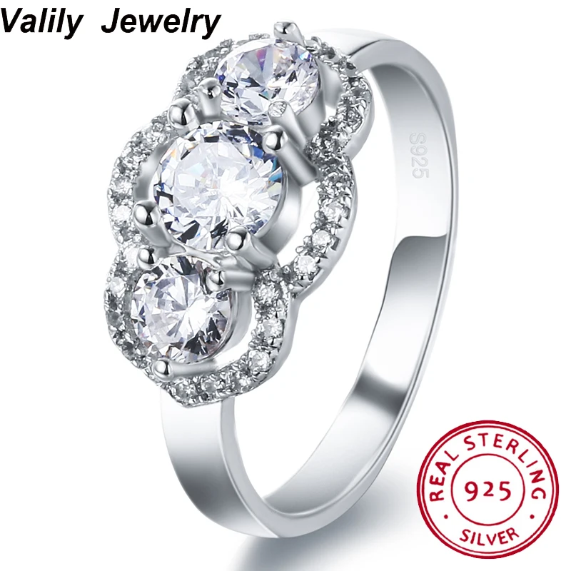 

Valily Jewelry 925 Silver sterling Ring Jewelry Fashion Wedding Band Rings For Women Round 5mm Cubic Zirconia Flower Design Anle