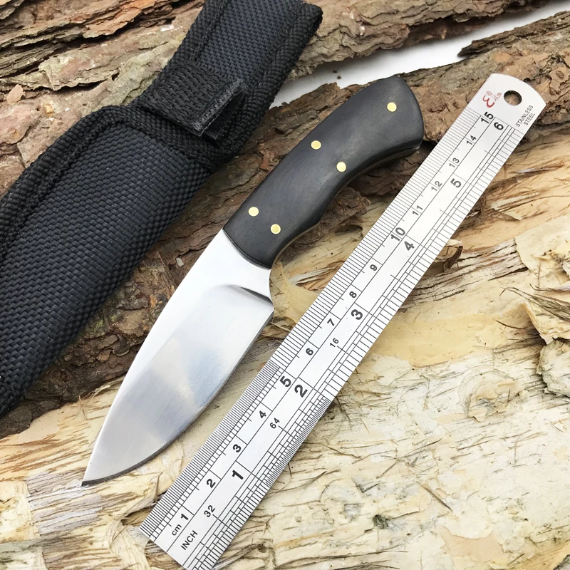 Mini 440 Steel wood Handle Outdoor EDC Knife Camping Fixed Blade