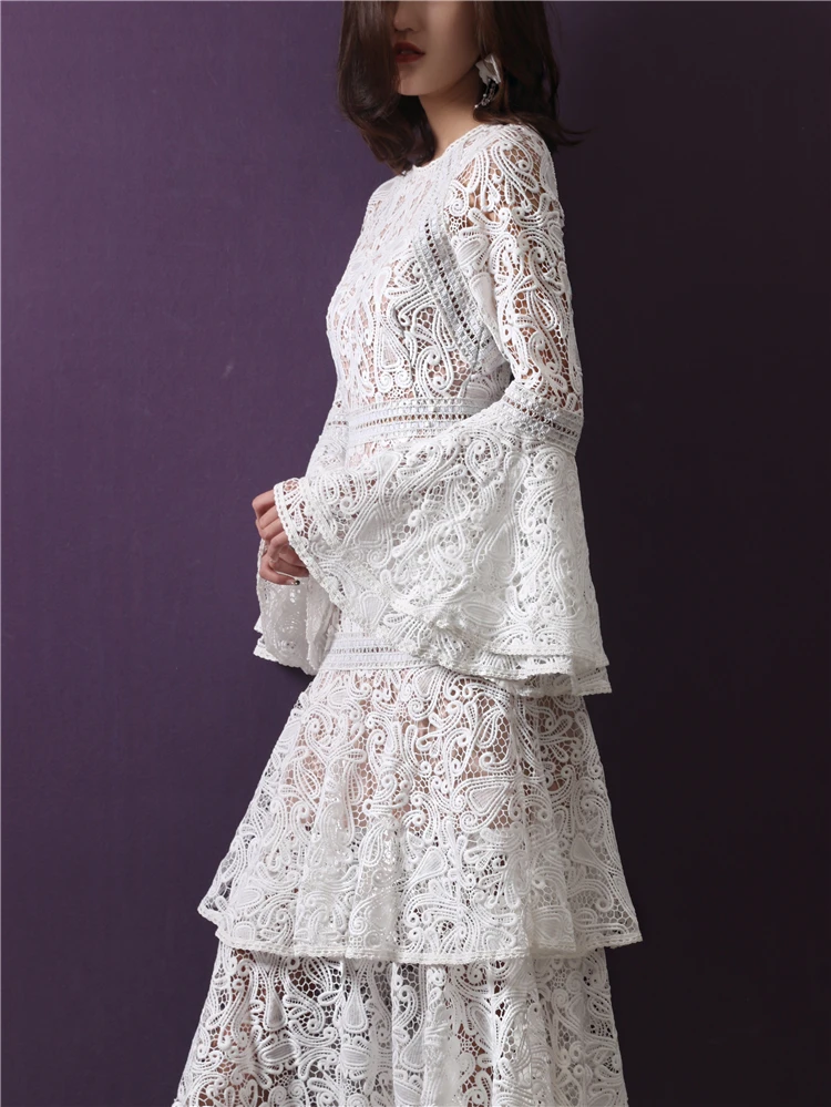 Women Summer Long Maxi Dress 2019 Vintage Sexy Party Night Elegant Embroidery Ruffled White Dress (1)