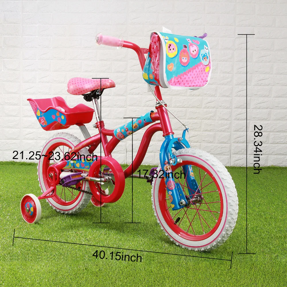 Bike 14'' Super Little girl Red & Pink Bike with Training Wheels kids cycling bike student bicycle+Front bag+Back seat