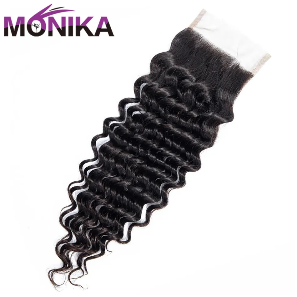 

Monika Hair Brazilian Closure Deep Wave Human Hair Closure Swiss Lace 4x4 Closure Hair Non Remy Free/Middle/Three Part Closures