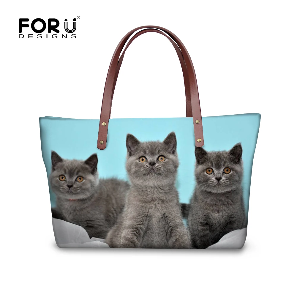 FORUDESIGNS милые британские короткие женские сумки с принтом кошки модные на плечо