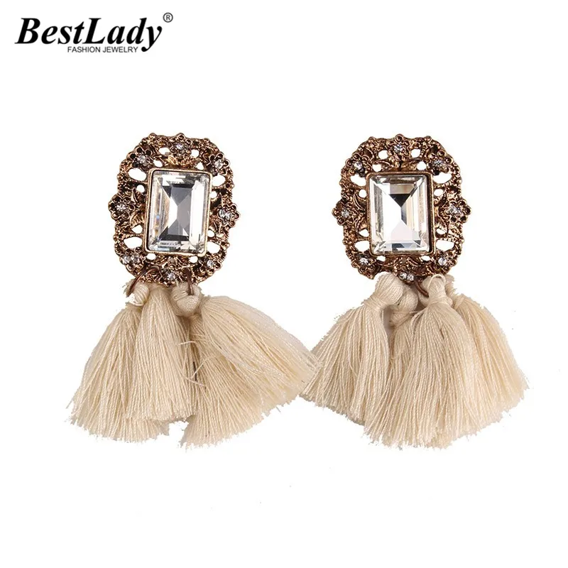 

Best lady Cheap Tassel Earrings for Women Fashion Bohemian Wedding Jewelry Square Statement Vintage Fringe Stud Earrings Bijoux