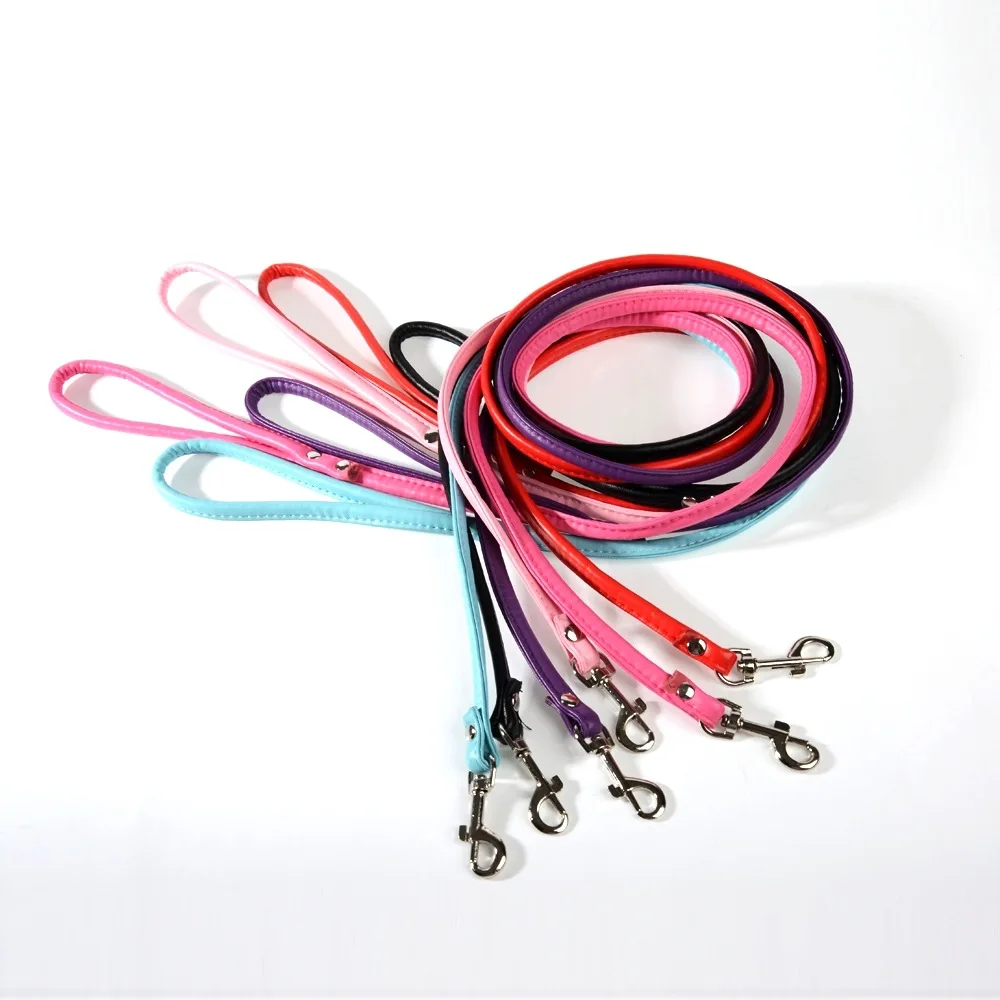PU Leather Dog leash Chain Leads Rope Pet Cat Traction hook buckle for Small Animal Collar Harness Running Walk Black Red Blue