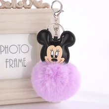 Cute Cartoon Mouse Fur Ball Keychain Fluffy Rabbit Fur Pom PomKeyring Handbag Purse Pendants Plush Holder Keyring Porte Clef