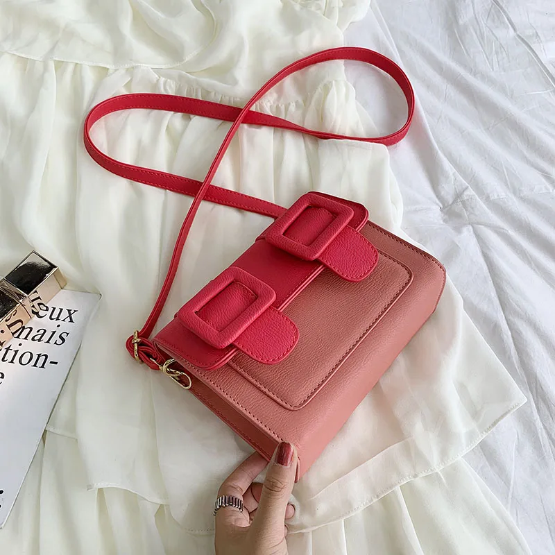 Кожаные сумки через плечо контрастного цвета для женщин, сумка для путешествий, модная простая сумка через плечо, женская сумка через плечо - Цвет: Large pink