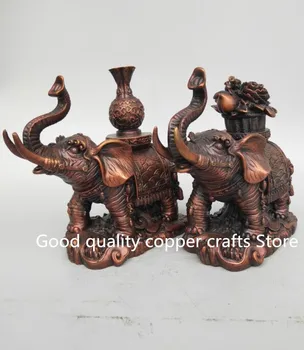 

China seiko carving elephant wealth brass purple statue A pair