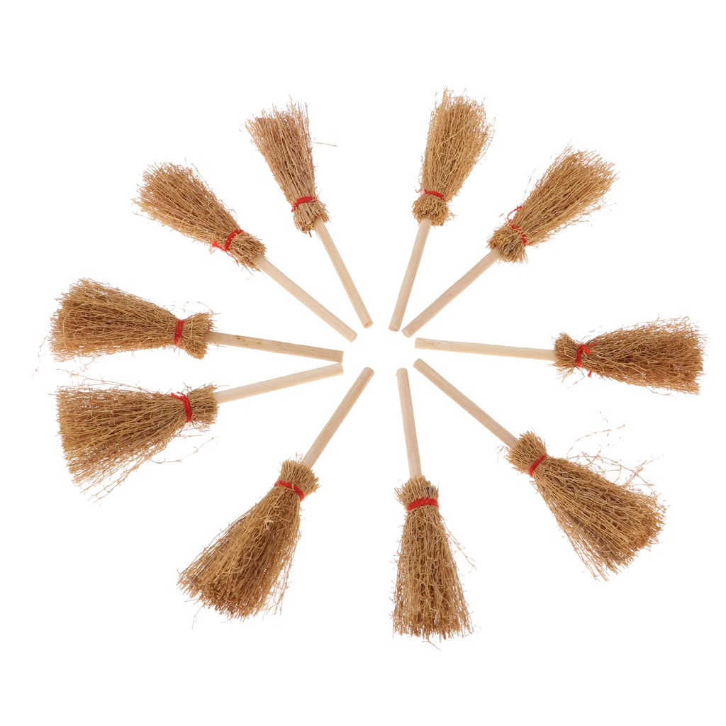 1/12 Dolls House Miniature Bamboo Broom Model Household Cleaning Tools For Fairy Garden Life Scene Decoration set of 10 Pieces