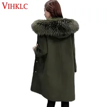 Осенне-зимнее свободное шерстяное Женское пальто больших размеров с большим меховым воротником, шерстяное пальто с капюшоном, длинное женское пальто D249