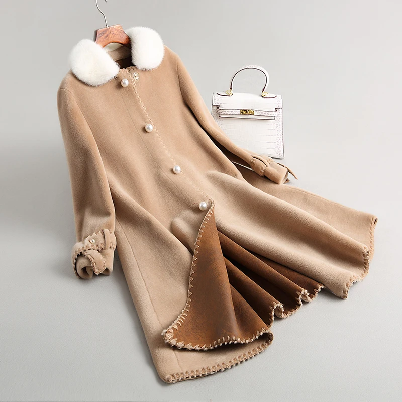 Manteau noir Nouveau Col Z177 Réel Vison Manteaux Femmes Champagne De Fourrure Mouton Veste Nouvelles Laine Naturel Avec D'hiver Femelle Luxe vPynwN8O0m