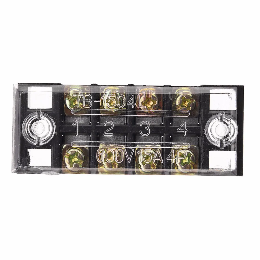 Double Row Wire Barrier Terminal Block 600V 15A 4P 55x21x17mm + 2 Connector Strips For Electronic Circuit