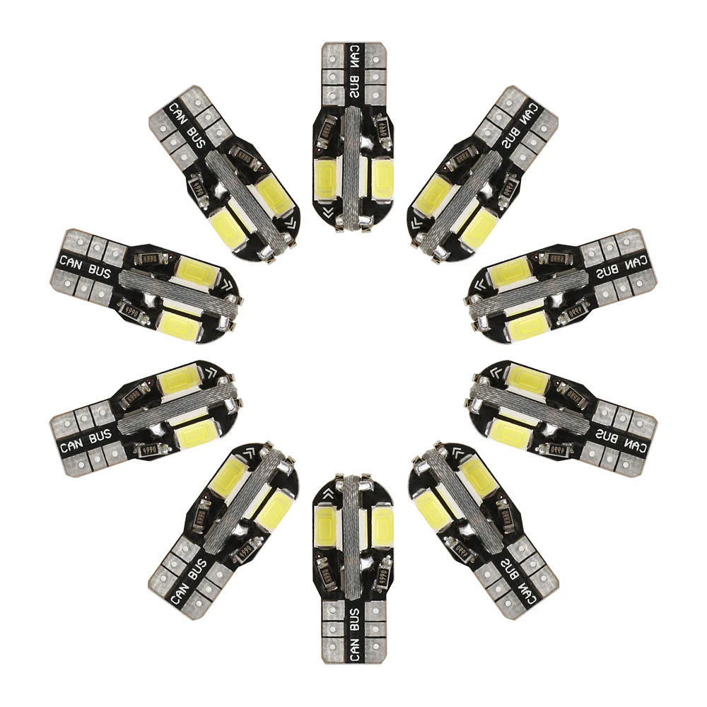 

10PCS T10 Led Car Interior Bulb Canbus Error Free T10 White 5730 8SMD LED 12V Car Side Wedge Light White Lamp Bulb Car Styling