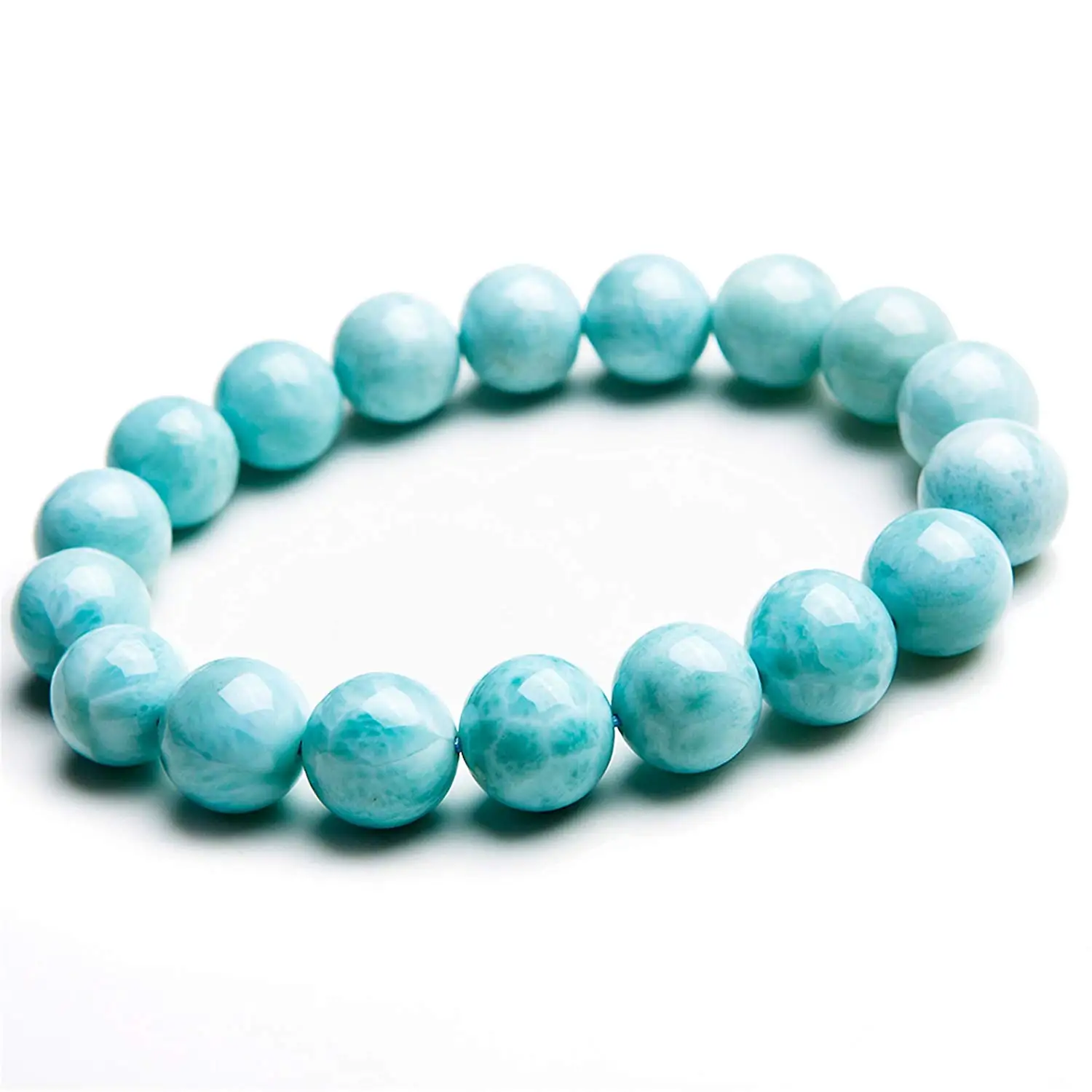 

12mm Natural Blue Larimar Bracelet for Women Men Gift Crystal Water Pattern Gem Round Beads Stone Stretch Bracelet Jewelry