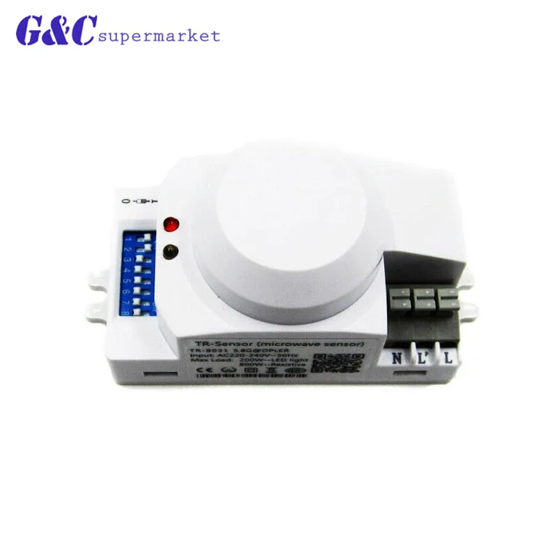 

Good Quality AC 220V-240V 5.8GHz DC 12V-24V Microwave Radar Sensor Body Motion HF Detector Light Switch Indoor Ceilling