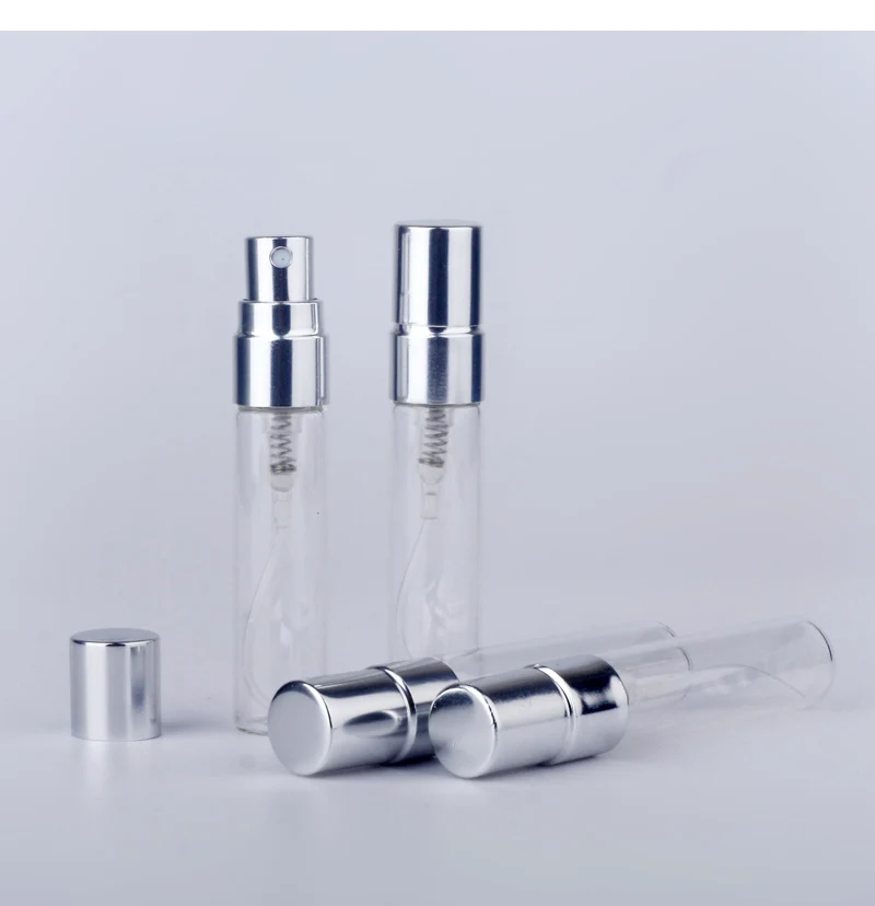 100PCS/Lot 5ml Parfum Portable Refillable Spray Bottle Sample Perfume Bottle Atomizer Silver Metal Pump Cosmetic Case Travel