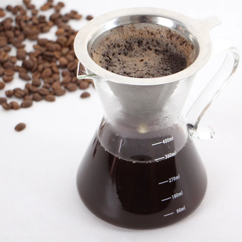 Многоразовый фильтр для кофе 304 из нержавеющей стали, конусный фильтр для кофе, корзины, сетчатый фильтр для кофе, капельница с подставкой и держателем