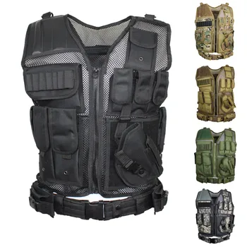 

Men Military Tactical Vest Paintball Camouflage Molle tactical Vest Assault Shooting Plate Carrier With Holster