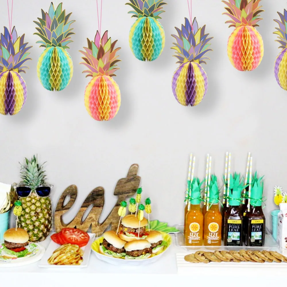 OurWarm 3 шт Гавайский вечерние украшение в виде ананаса бумажные соты вечеринка у бассейна Луо тропический на день рождения Летние фрукты вечерние поставки