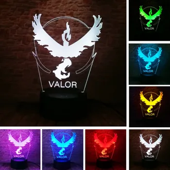 

2020 New Style LED Night Light Pokemon Go Collection Team Valor Team 3D Visual Table 7 Color Changing Lamp Toys Child Best Gifts