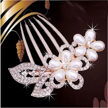 

5 Teeth Comb Crystal strass Hair Jewelry Charm Women Flower Hairpin Hairclips Barrettes Fashion Hair Wear 3cm x 8.5cm Tool