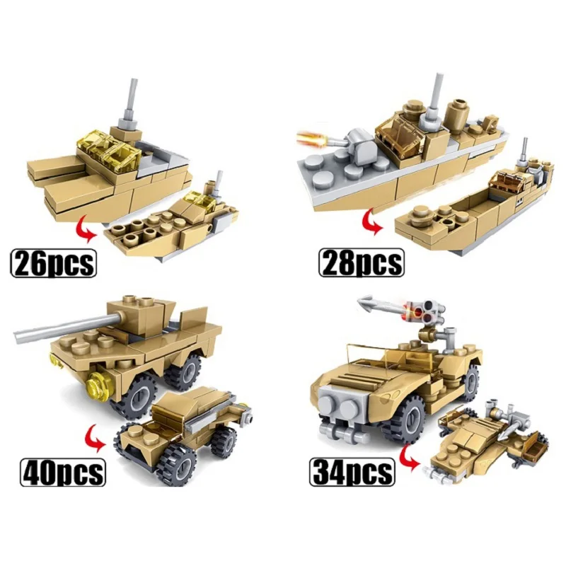 544PCS Tank Building Blocks Bricks Military Vehicles Compatible Legoe Weapons Brinquedo Menina Toys For Children 16 in 1
