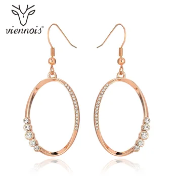 

Viennois Brand Rose Gold Color Dangle Earrings for Women Rhinestone Paved Long Drop Earrings Female Wedding Party Jewelry